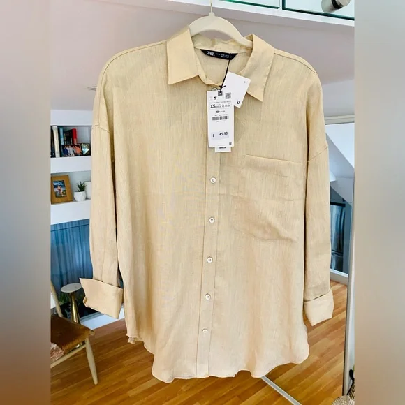 NWT! Zara Linen Shirt with Pocket | Size XS - Picture 4 of 12